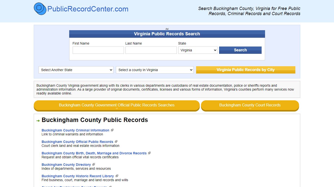 Buckingham County Virginia Free Public Records - Court Records ...